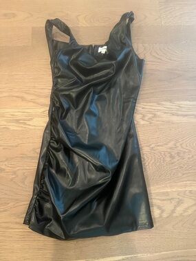 superdown Black Faux Leather Ruched Mini Dress